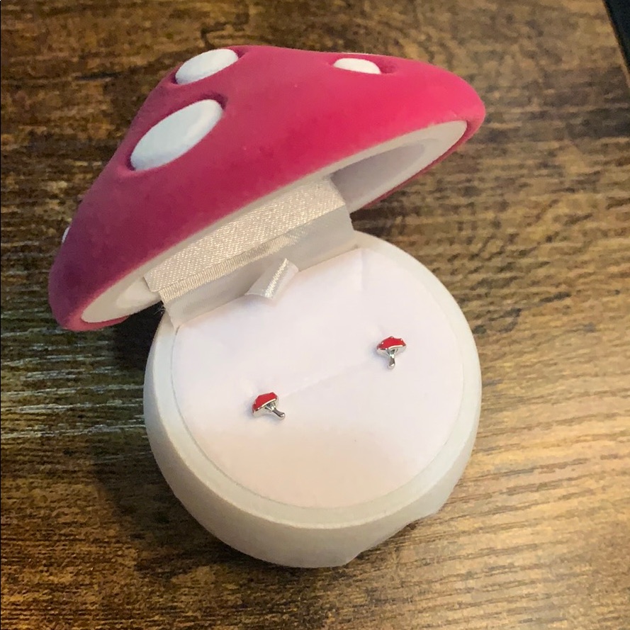 Dainty Petite Tiny Red Mushroom Earrings 27$